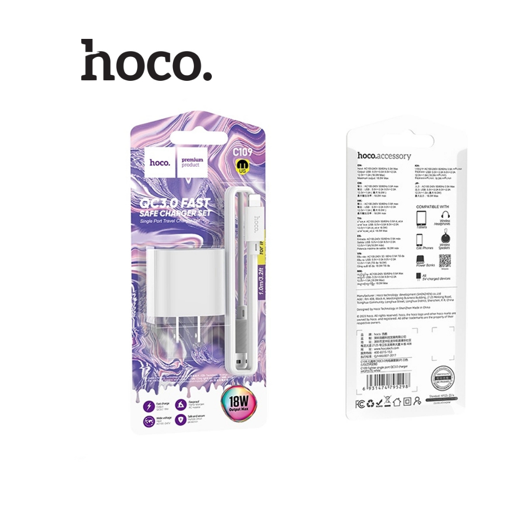 Bộ sạc Usb-Lighting Hoco C109 18w