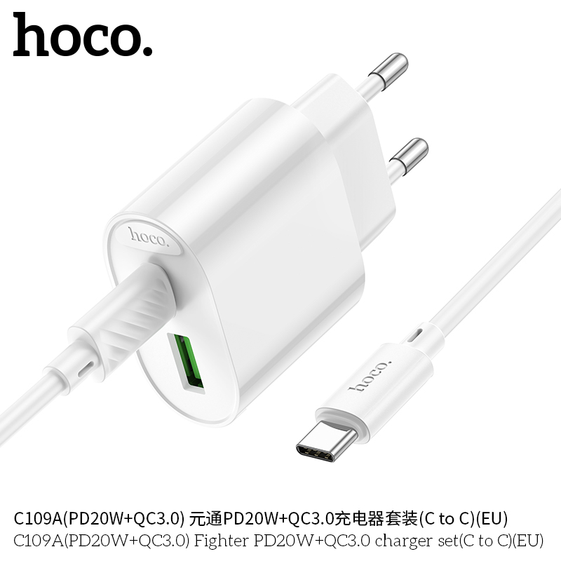 Bộ sạc TypeC-TypeC Hoco C109/C109A 20W c-c 2 cổng 1U1C