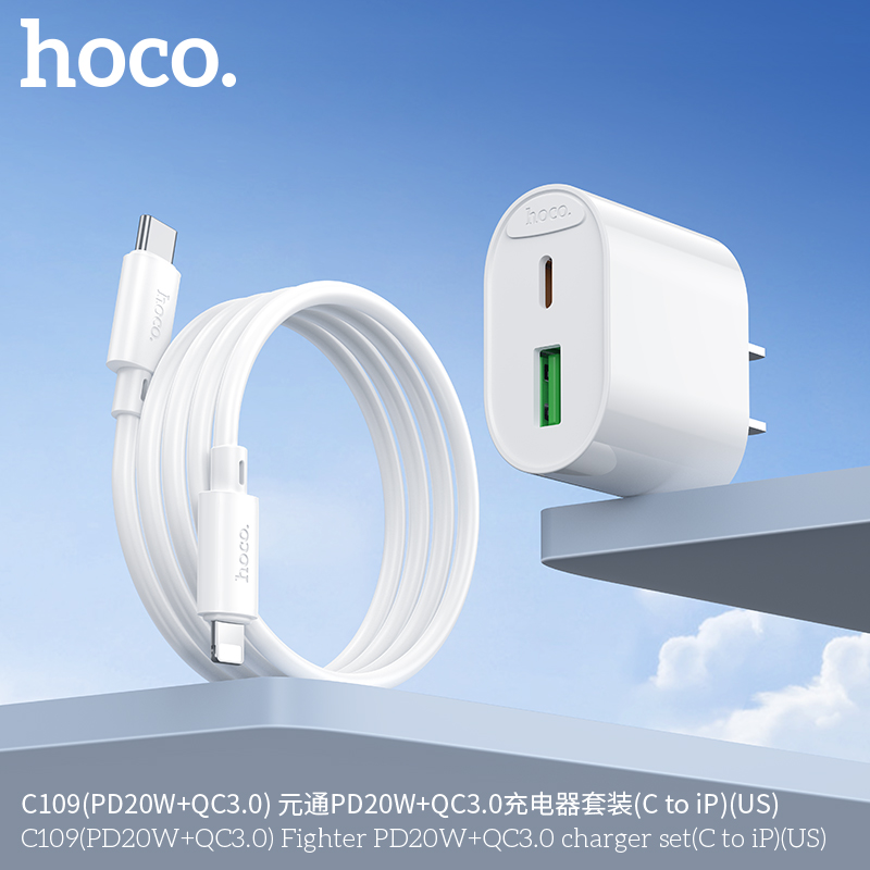 Bộ sạc TypeC-Lighting Hoco C109/C109A 20W c-l 2 cổng 1U1C