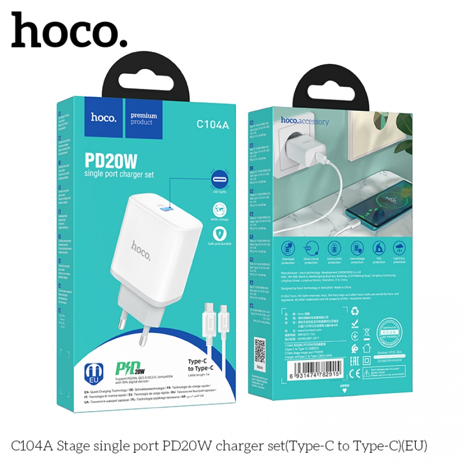 Bộ sạc TypeC-Lighting Iphone 20W HOCO C104A