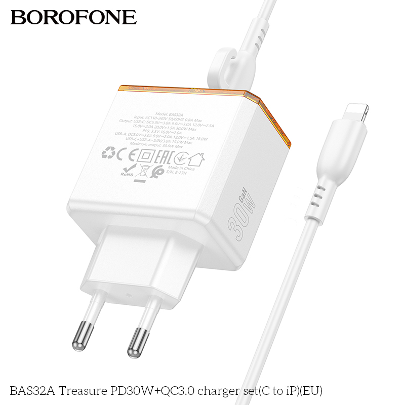 Bộ sạc TypeC-Lighting Borofone BAS32A PD30w