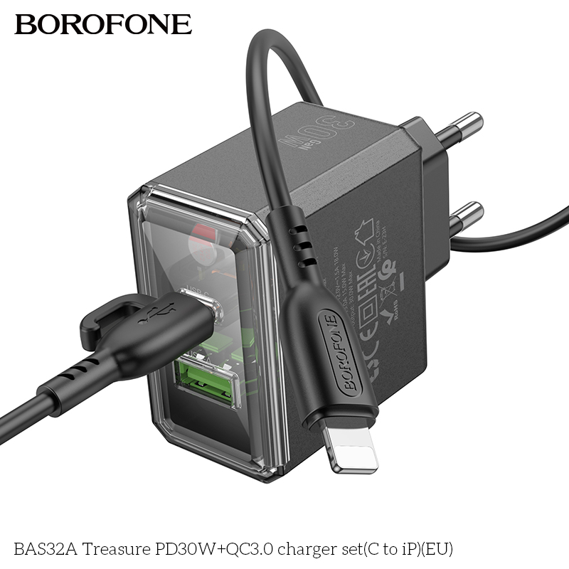 Bộ sạc TypeC-Lighting Borofone BAS32A PD30w