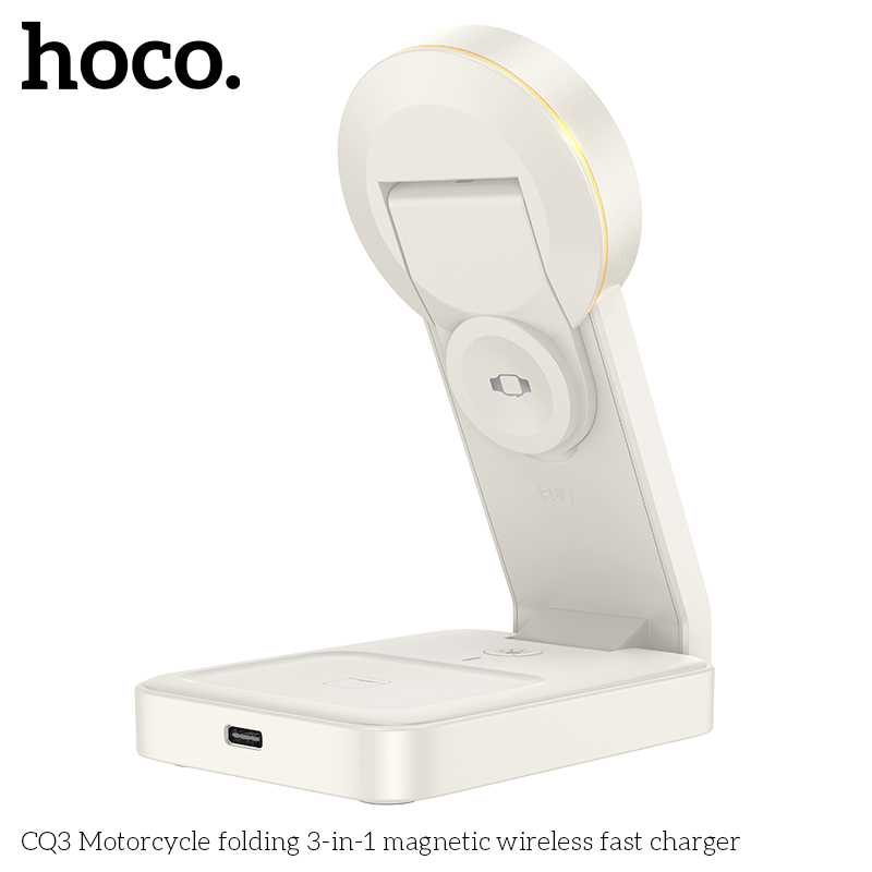 Đế sạc không dây từ tính 3in1 Hoco CQ3 sạc đồng hồ, điện thoại, Tai nghe - Đen trắng