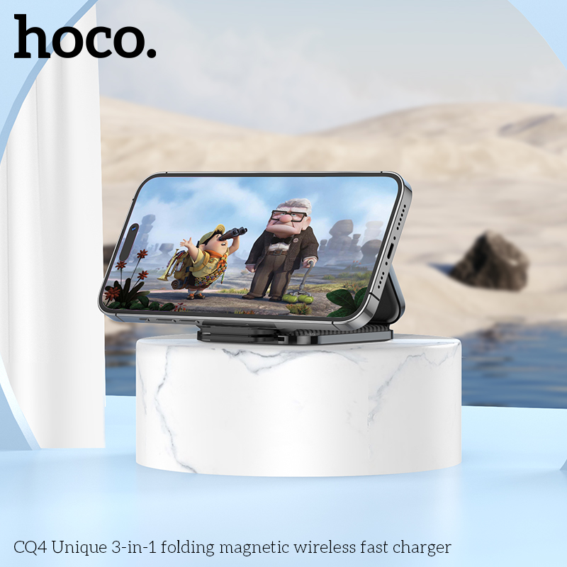 Đế sạc không dây gáp gọn 3in1 Hoco CQ4 sạc đồng hồ, điện thoại, Tai nghe - Đen