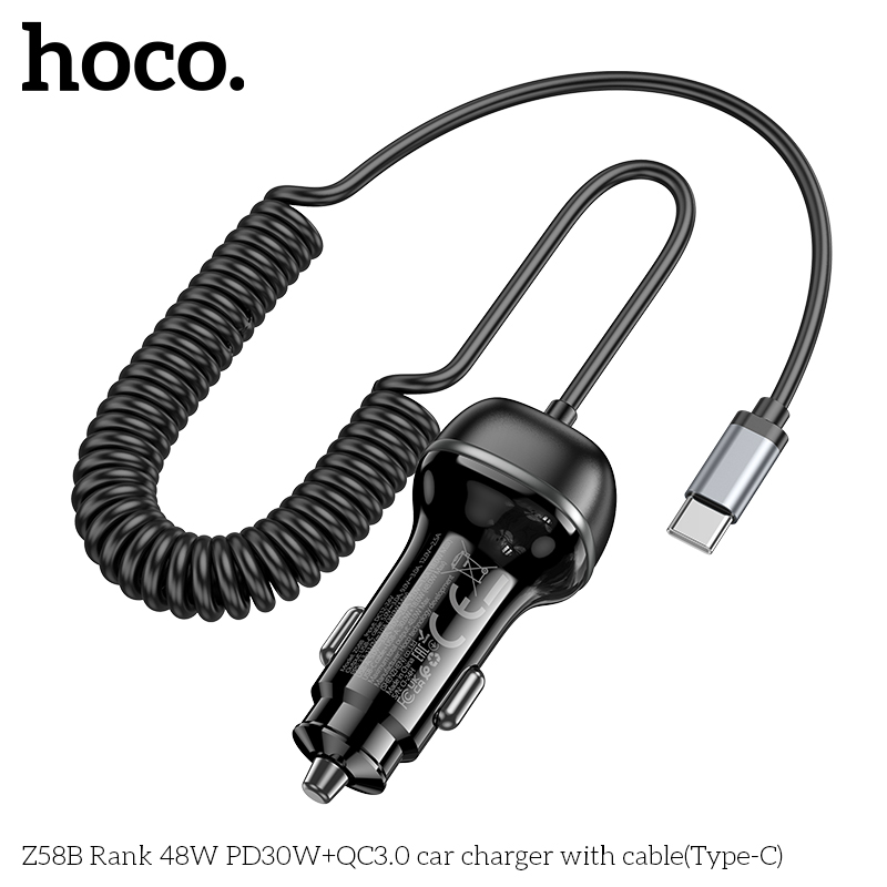 Tẩu Sạc ô tô Hoco Z58B PD30w+QC3.0-Cáp sạc