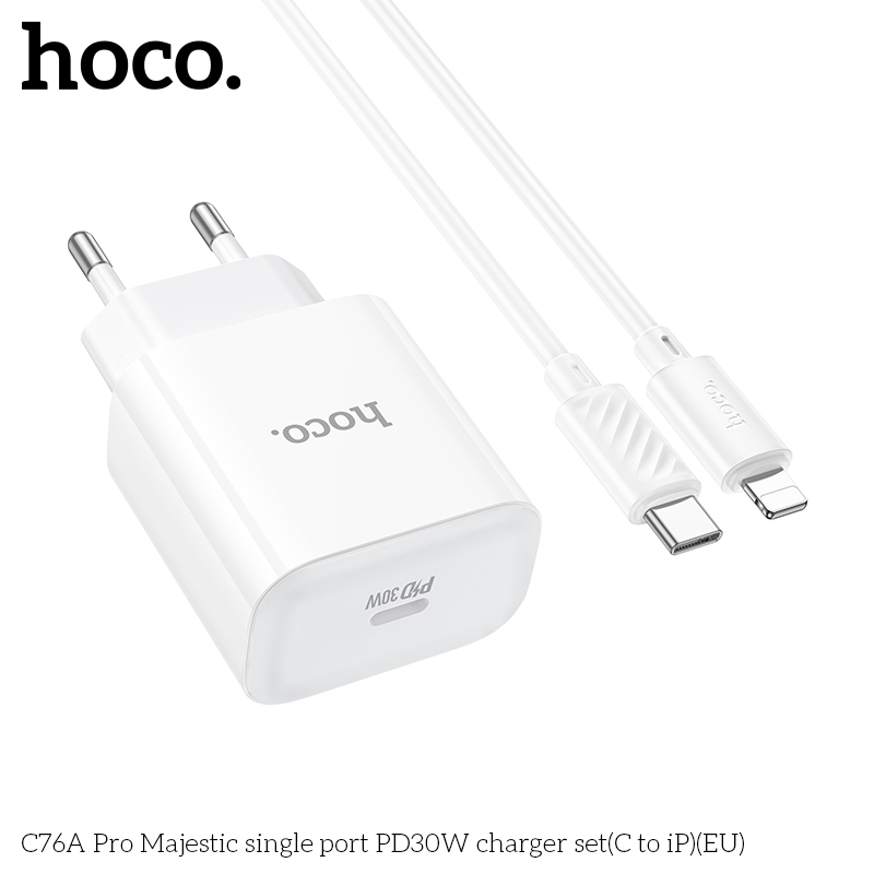 Bộ sạc TypeC-Lighting Hoco C76A Pro Majestic single port PD30W