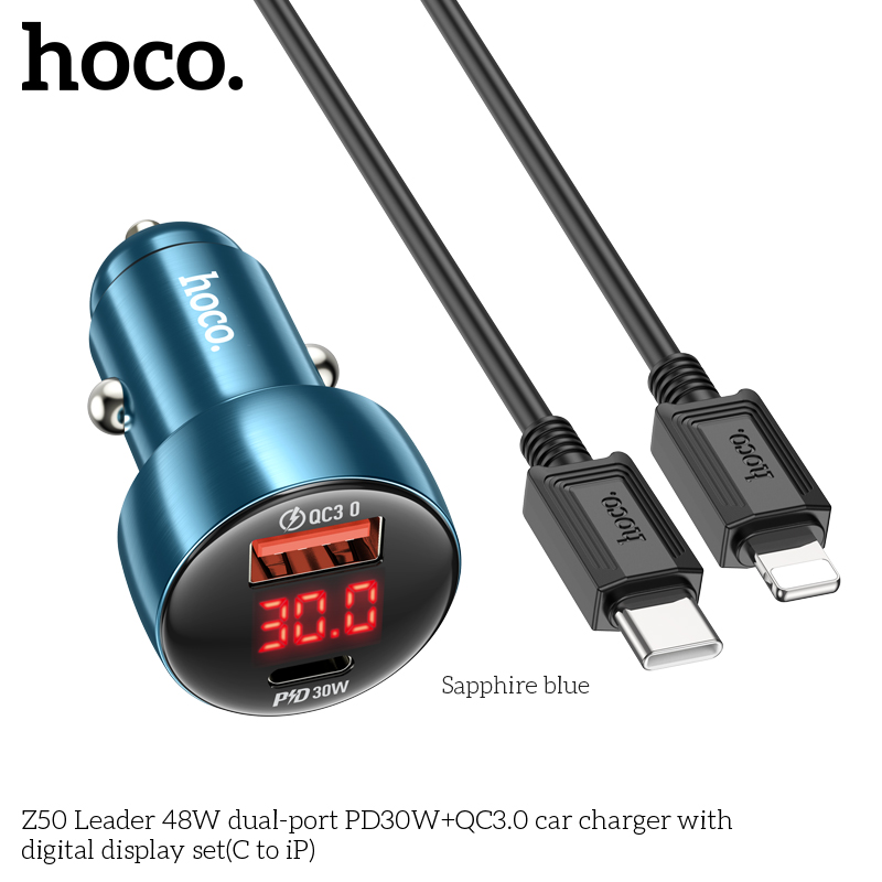 Tẩu Sạc điện thoại trên ô tô Hoco Z50 48w pd30w+qc3.0