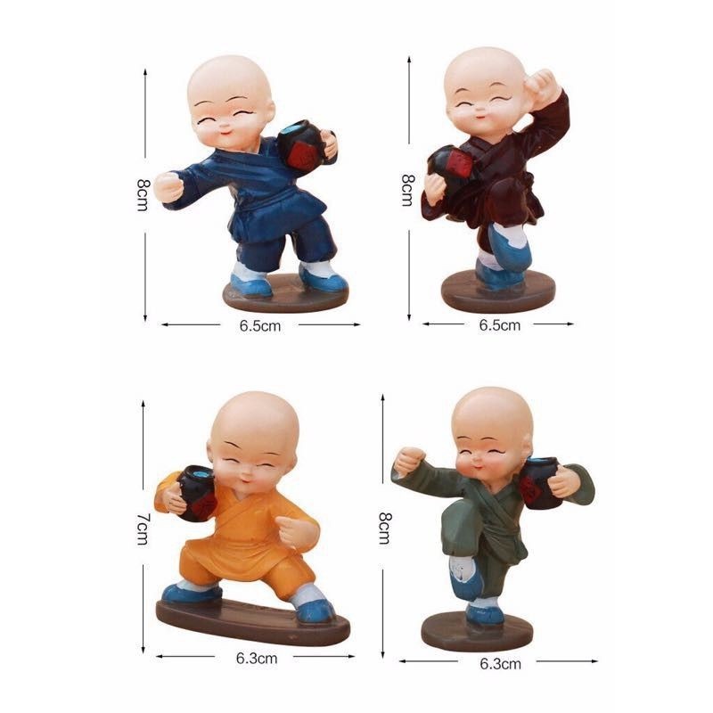 Bộ Tượng 4 Chú Tiểu Ôm Bình Rượu Múa Võ Túy Quyền