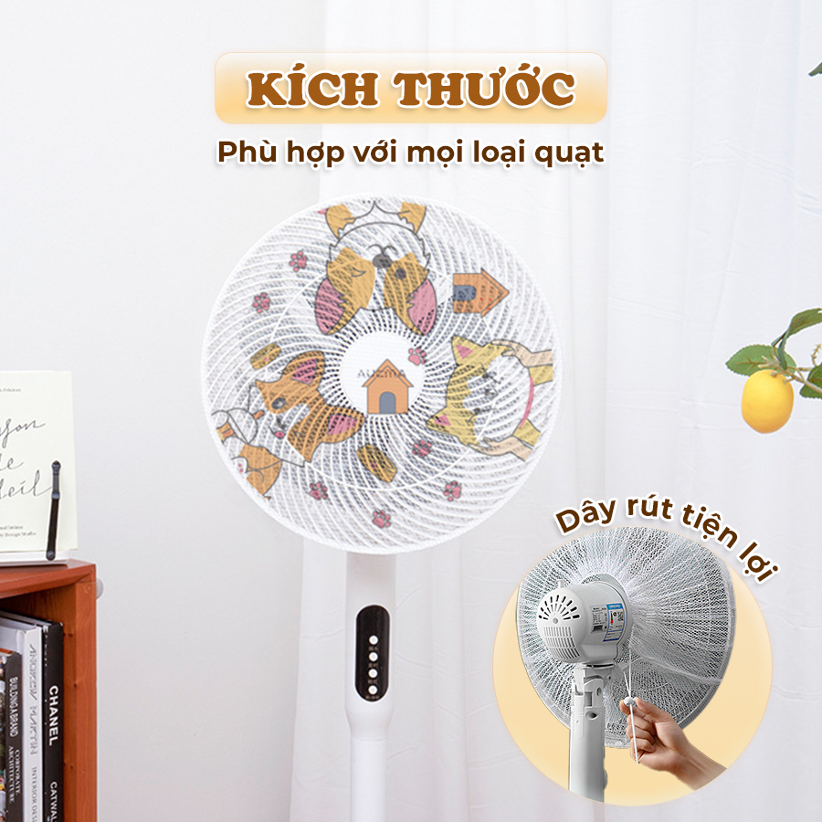 Bọc Trùm Quạt Chống Bụi Có Dây Rút Lưới Hình Thú