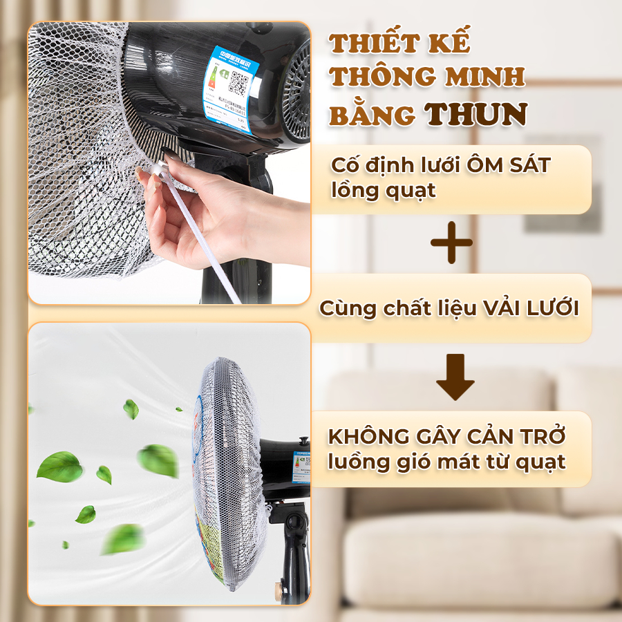 Bọc Trùm Quạt Chống Bụi Có Dây Rút Lưới Hình Thú