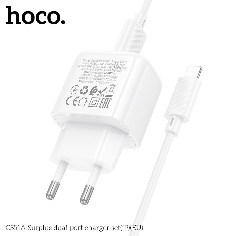 Bộ sạc Usb-Micro Hoco Cs51A 2 cổng