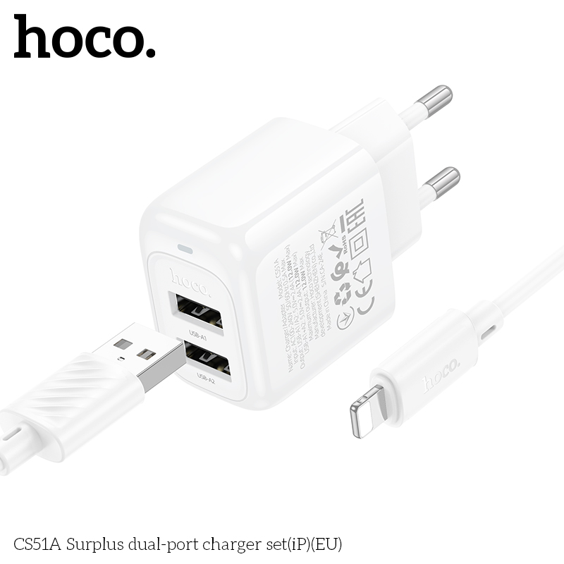 Bộ sạc Usb-Micro Hoco Cs51A 2 cổng