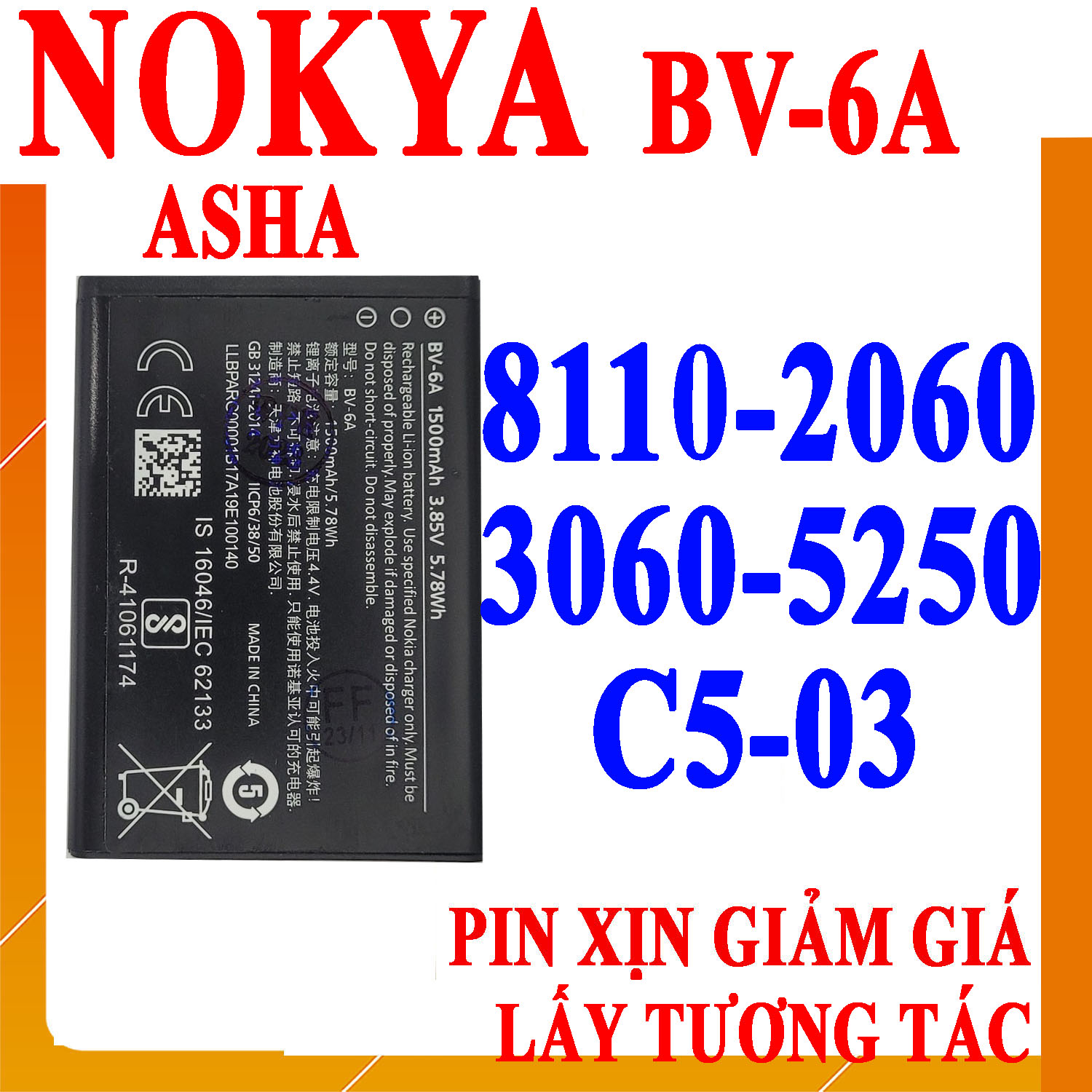 Pin nokia BV-6A cho Nopkia 8110, C5, 2720, 5710