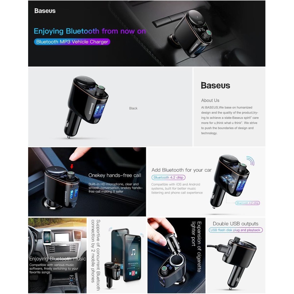 Tẩu Sạc ô tô Baseus Locomotive Bluetooth MP3