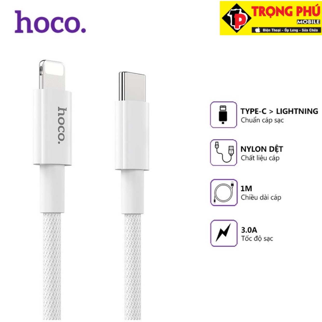 Cáp sạc TypeC-Lighting Hoco X56 20w Nylon dệt