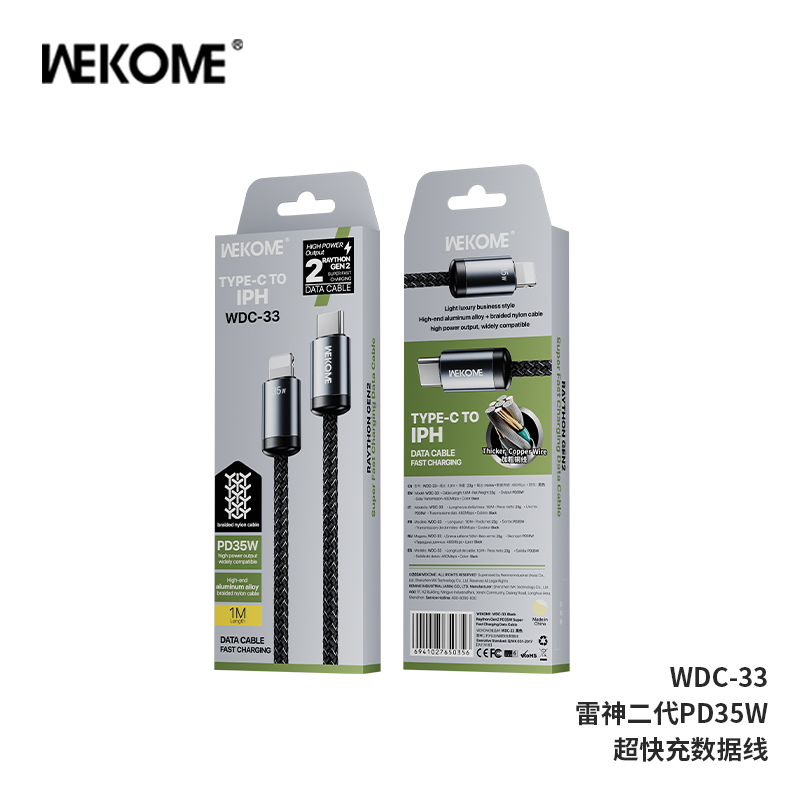 Cáp sạc TypeC-Lighting Wekome WDC-33 35w