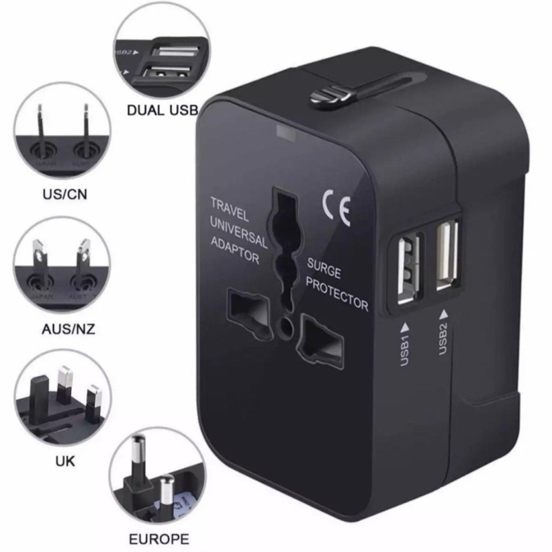 Ổ cắm chuyển đổi CF 071 quốc tế du lịch 2 cổng USB.