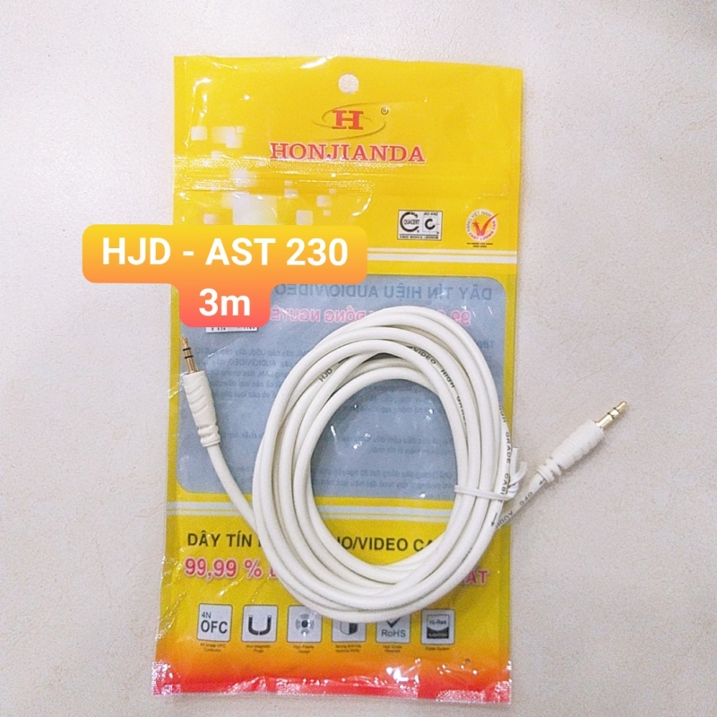Cáp loa AV 2 đầu tròn 3.5 Trắng Lõi Đồng 1.8M Arigato 1 ra 1