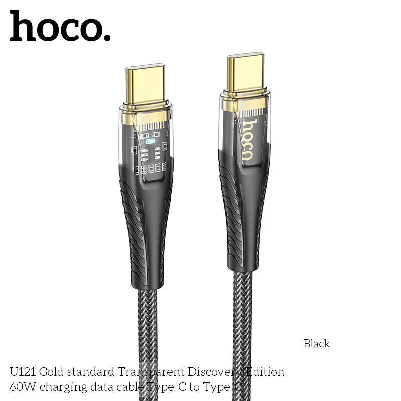 Cáp sạc TypeC-TypeC Hoco U121 Gold standard Transparent Discovery Edition 60W