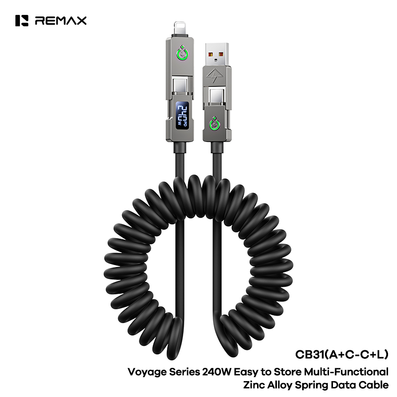 Cáp Sạc 4 đầu Nhanh 240W 4 Đầu 4In1 Remax CB31 (Dây Lò Xo) Dài 2M.