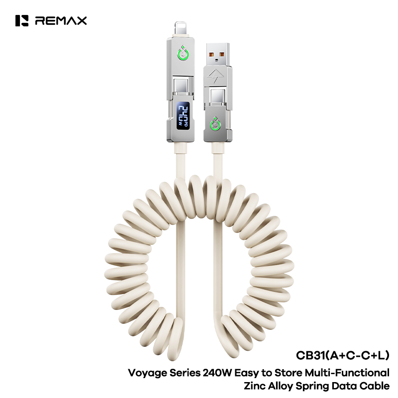 Cáp Sạc 4 đầu Nhanh 240W 4 Đầu 4In1 Remax CB31 (Dây Lò Xo) Dài 2M.