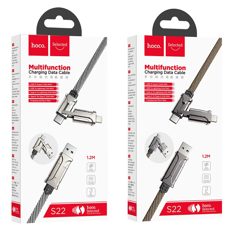 Cáp sạc 4 đầu Hoco S22, Sạc Nhanh QC3.0 PD 18W