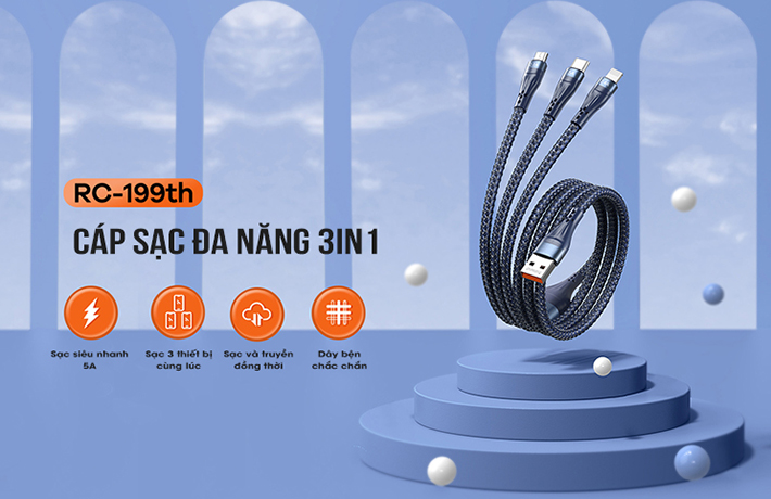 Cáp Sạc 3 Đầu  Nhanh 6A Remax RC-199th.