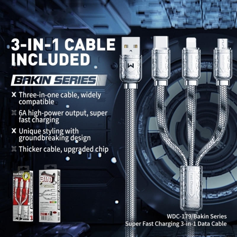 Cáp sạc 3 Đầu 6A Wekome WDC-179th