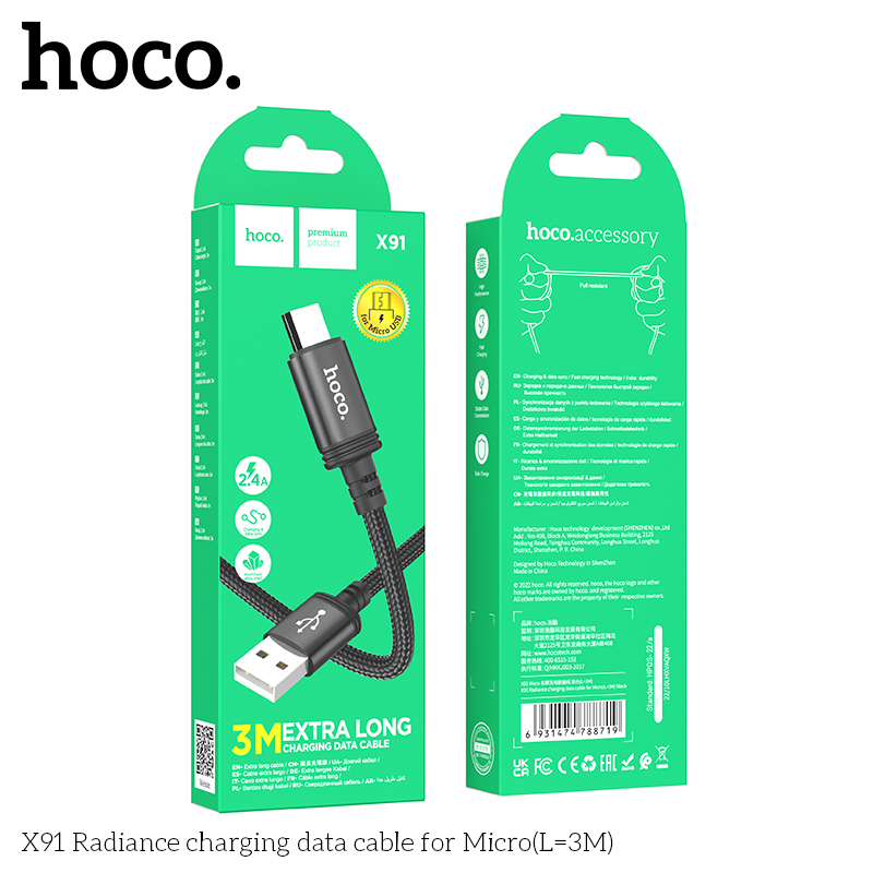 Cáp sạc USB-Micro dài 3m Hoco X91