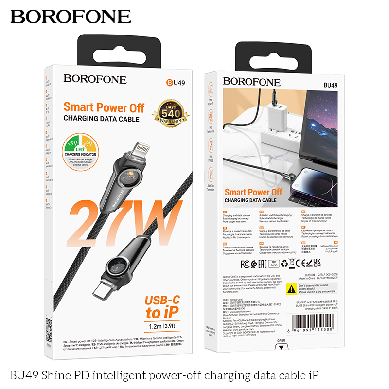 Cáp sạc TypeC-Lighting nhanh Borofone Bu49