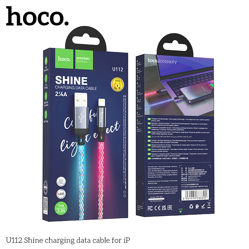 Cáp sạc Usb-Lighting Hoco U112 sáng dạ quang