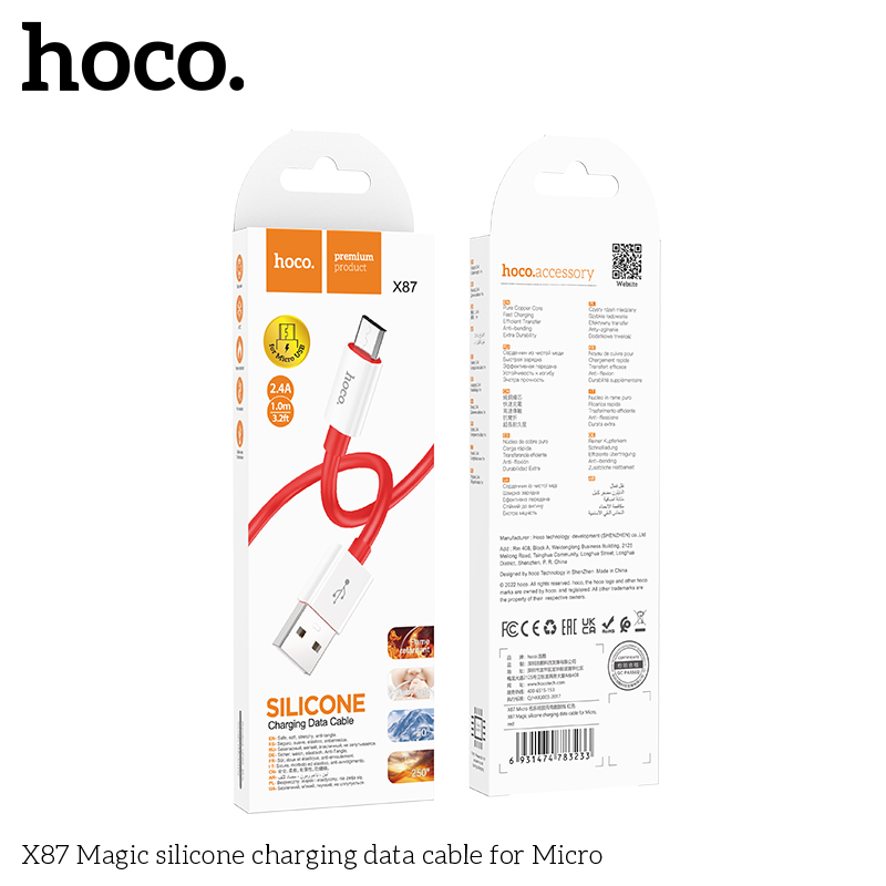 Cáp sạc Usb-Micro Hoco X87 silicon mềm dẽo