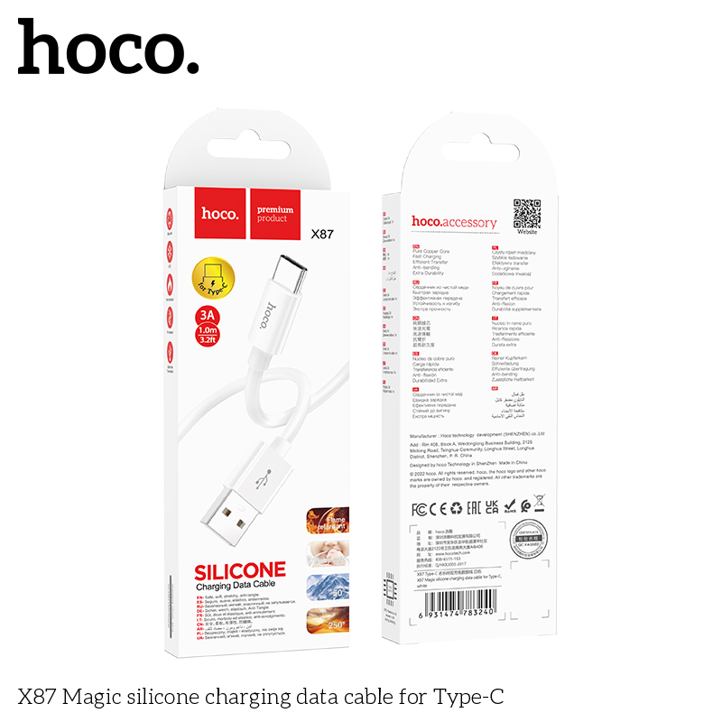 Cáp sạc Usb-TypeC Hoco X87 silicon mềm dẽo