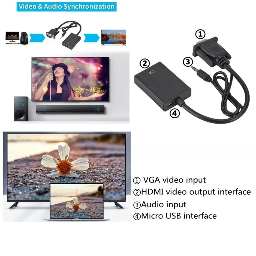 Cáp chuyển VGA đực ra HDMI cái Có Audio