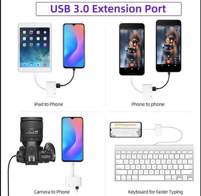 Cáp Chuyển đọc thẻ OTG T1 Lighting ra 3: thẻ nhớ TF, sD, cắm USB