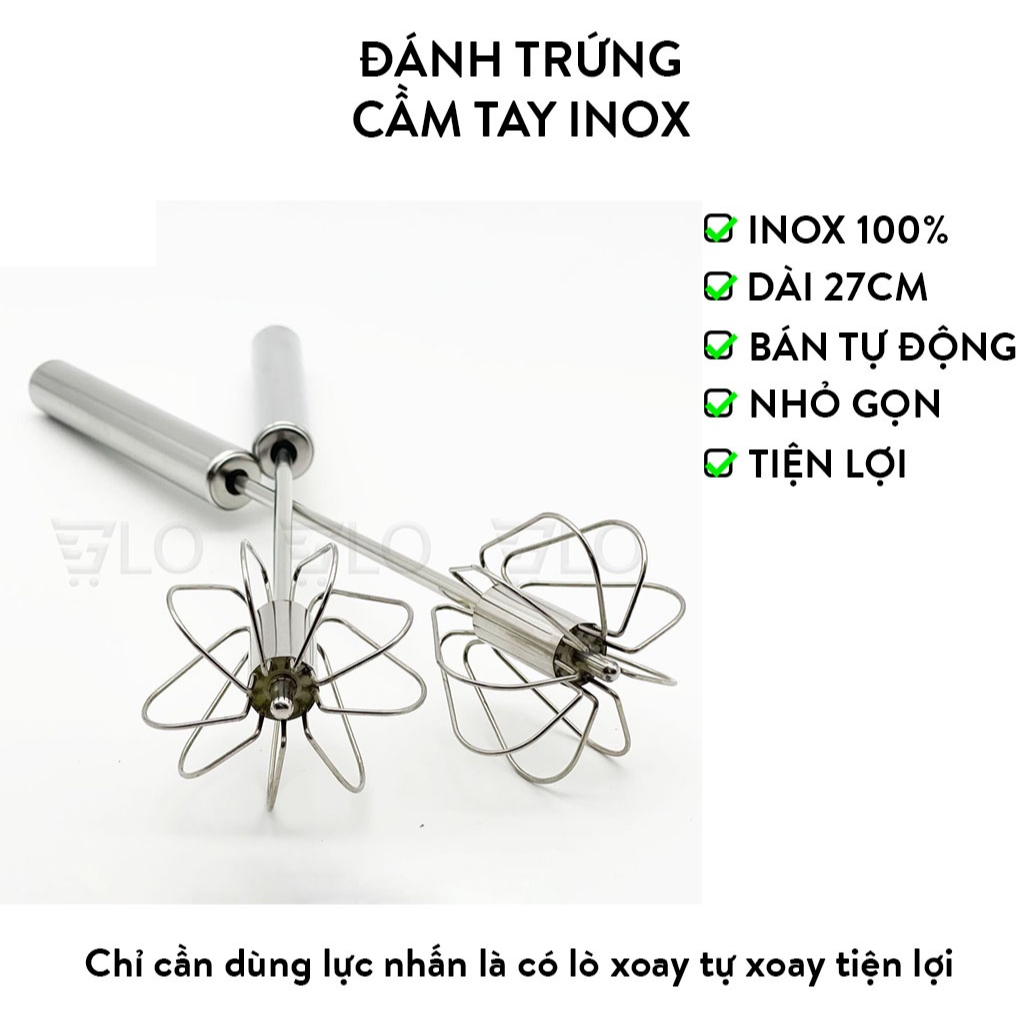 Cây đánh trứng bán tự động inox 304. 25cm