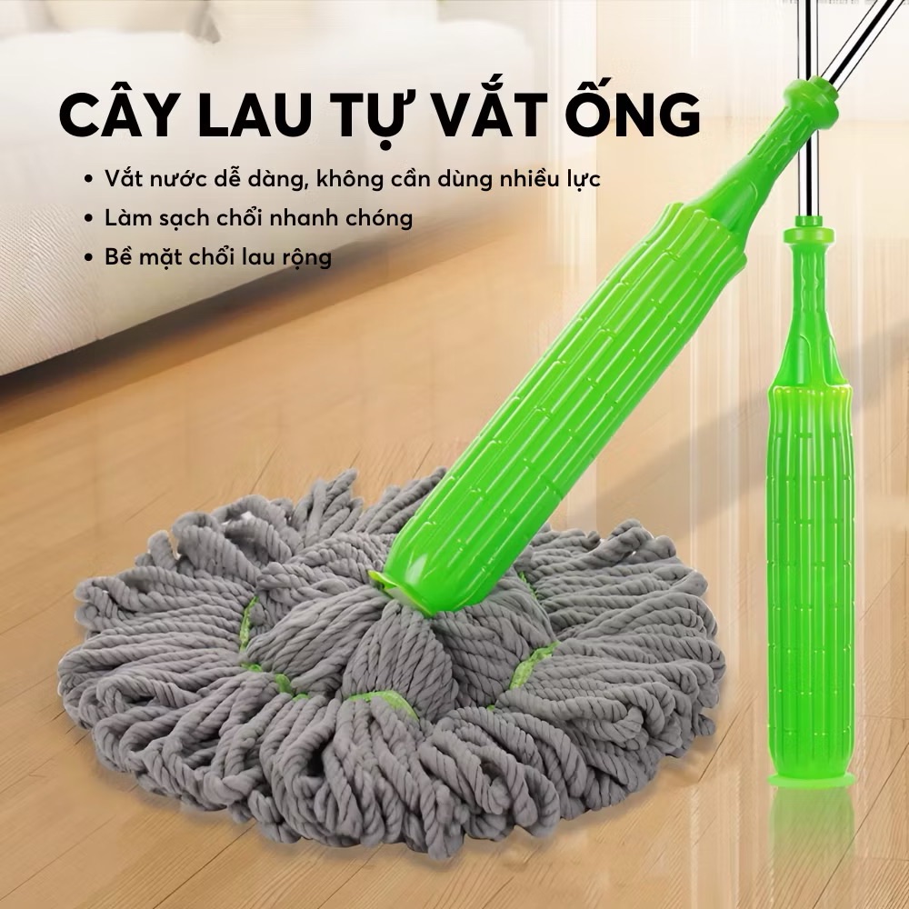 Cây Lau Nhà (Tự Vắt Có Trợ Lực) Cán Inox Mẫu Mới