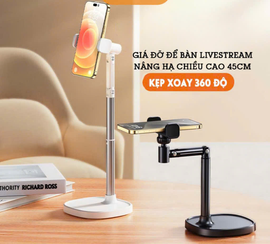 Kệ điện thoại T10 nhôm xoay360, cao 450cm livetream, xem phim