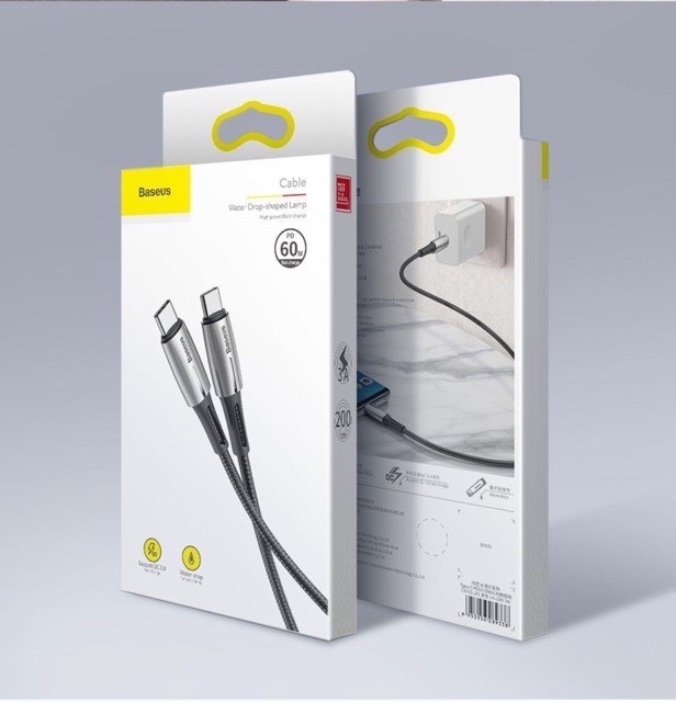 Cáp sạc TypeC-TypeC 60W Baseus Water Drop-shaped