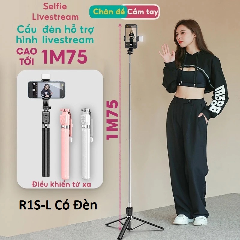 Gậy Chụp Hình 3 Chân Có Đèn R1SL 1.7m có đèn