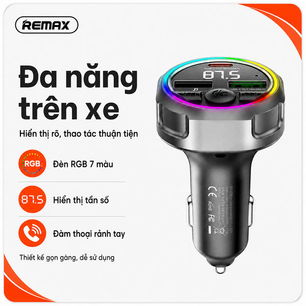 Tẩu sạc xe ô tô Bluetooth 48W Remax CC02.