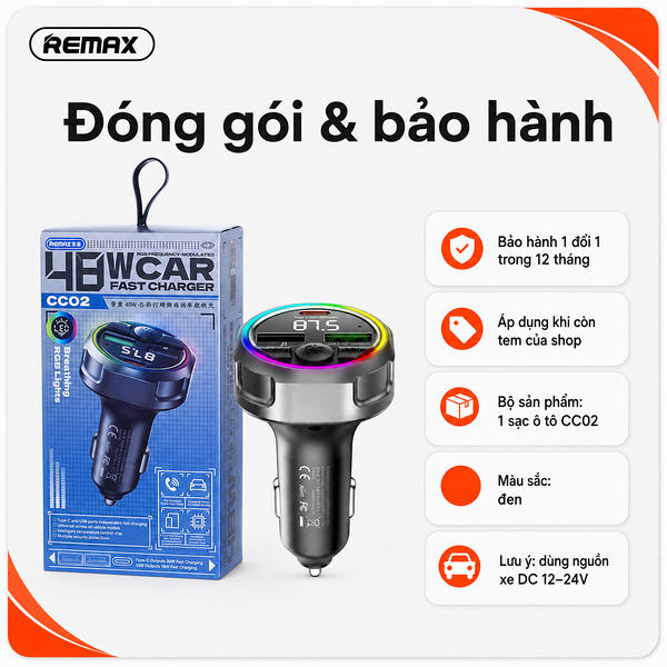 Tẩu sạc xe ô tô Bluetooth 48W Remax CC02.