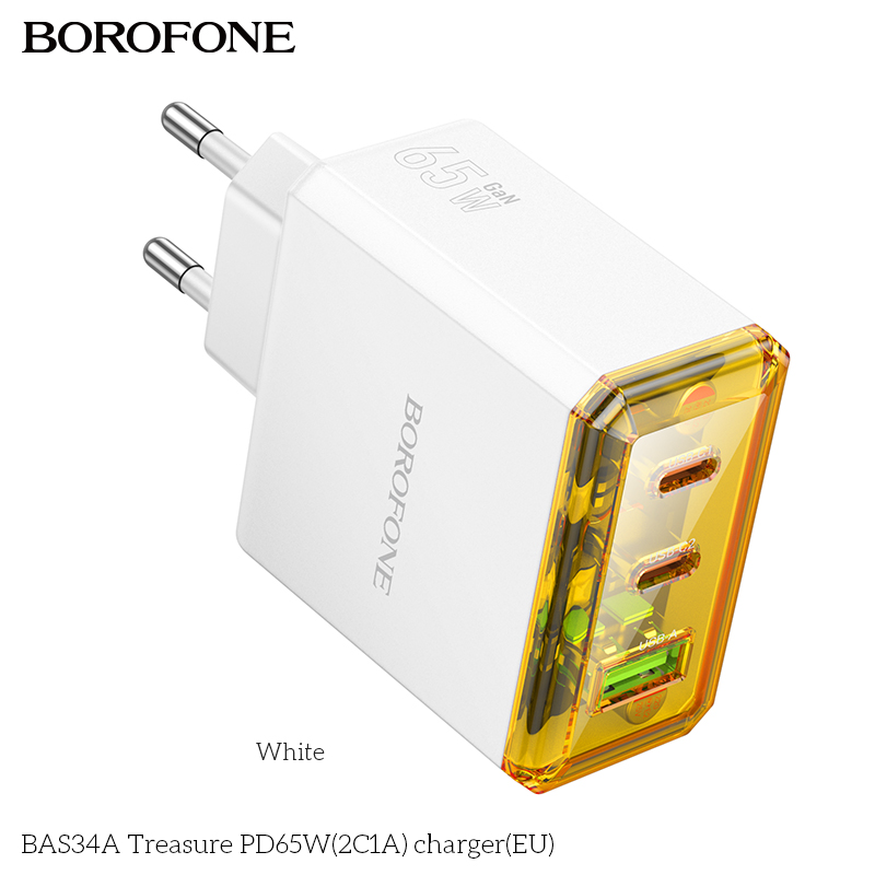 Cốc sạc 3 cổng Borofone BAS34A PD65w 2C1A