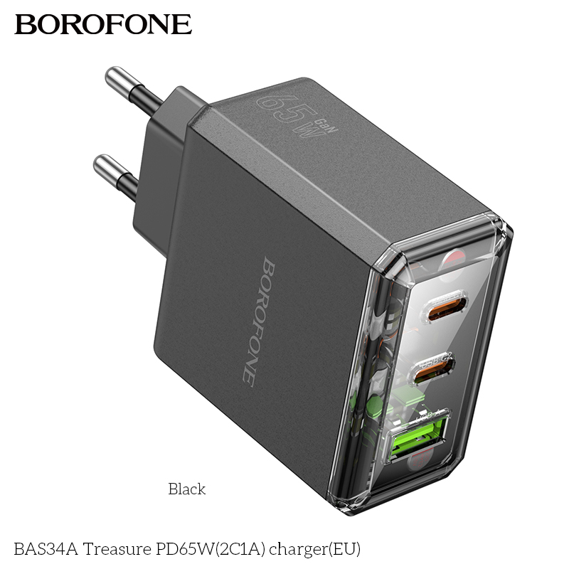 Cốc sạc 3 cổng Borofone BAS34A PD65w 2C1A