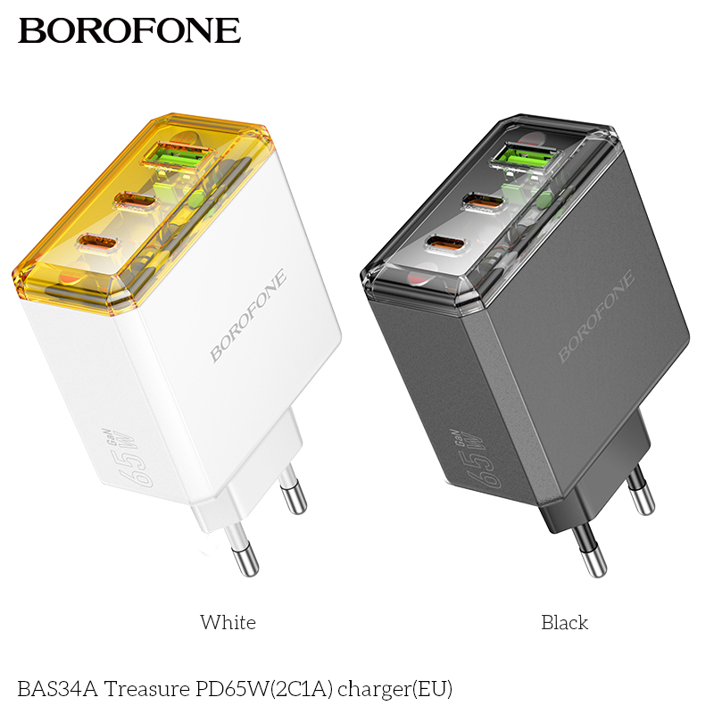 Cốc sạc 3 cổng Borofone BAS34A PD65w 2C1A