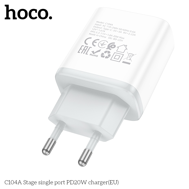 Cốc sạc TypeC Hoco C104A 20w ra