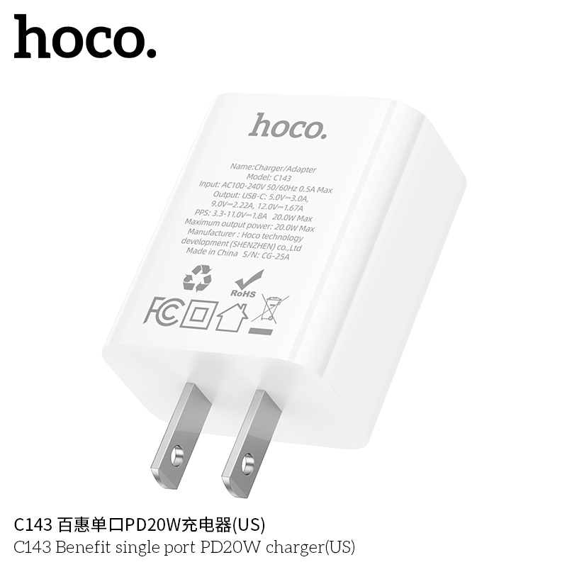 Cốc sạc TypeC Hoco C143 Benefit single port PD20W