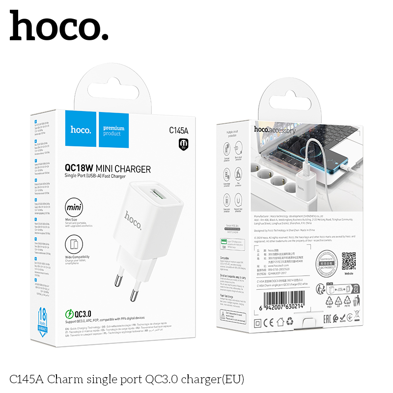 Cốc sạc USB Hoco C145A 18W