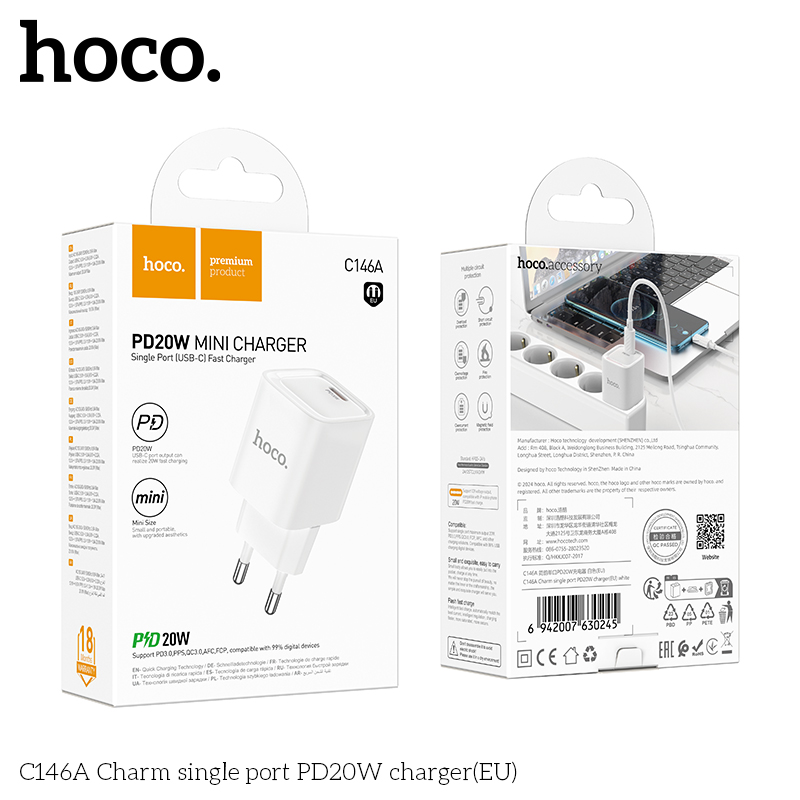 Cốc sạc TypeC Hoco C146A PD20w (1C)