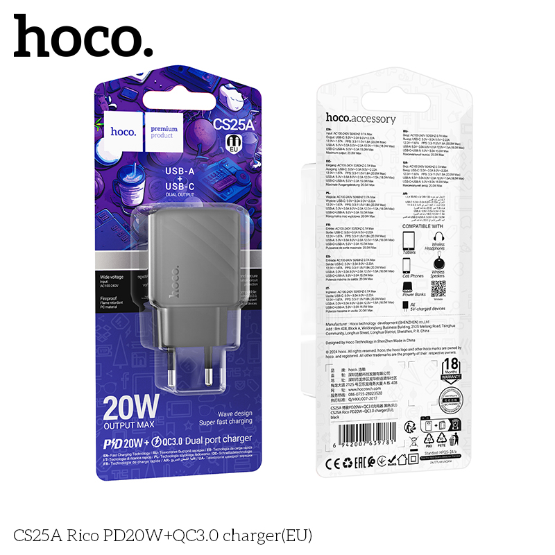 Cốc sạc 2 cổng Hoco Cs25A PD20w (1C1A)